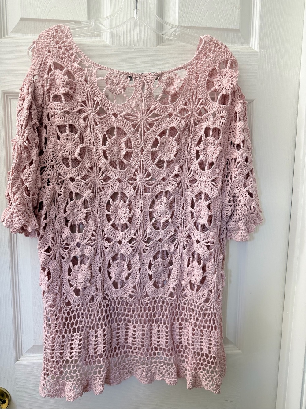 Denim&Co Blush Pink Crochet Openwork Tunic Top - Picture 2 of 7